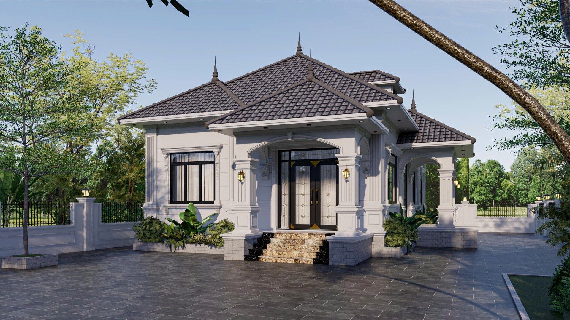 Biệt thự 1 tầng mái Thái tân cổ điển